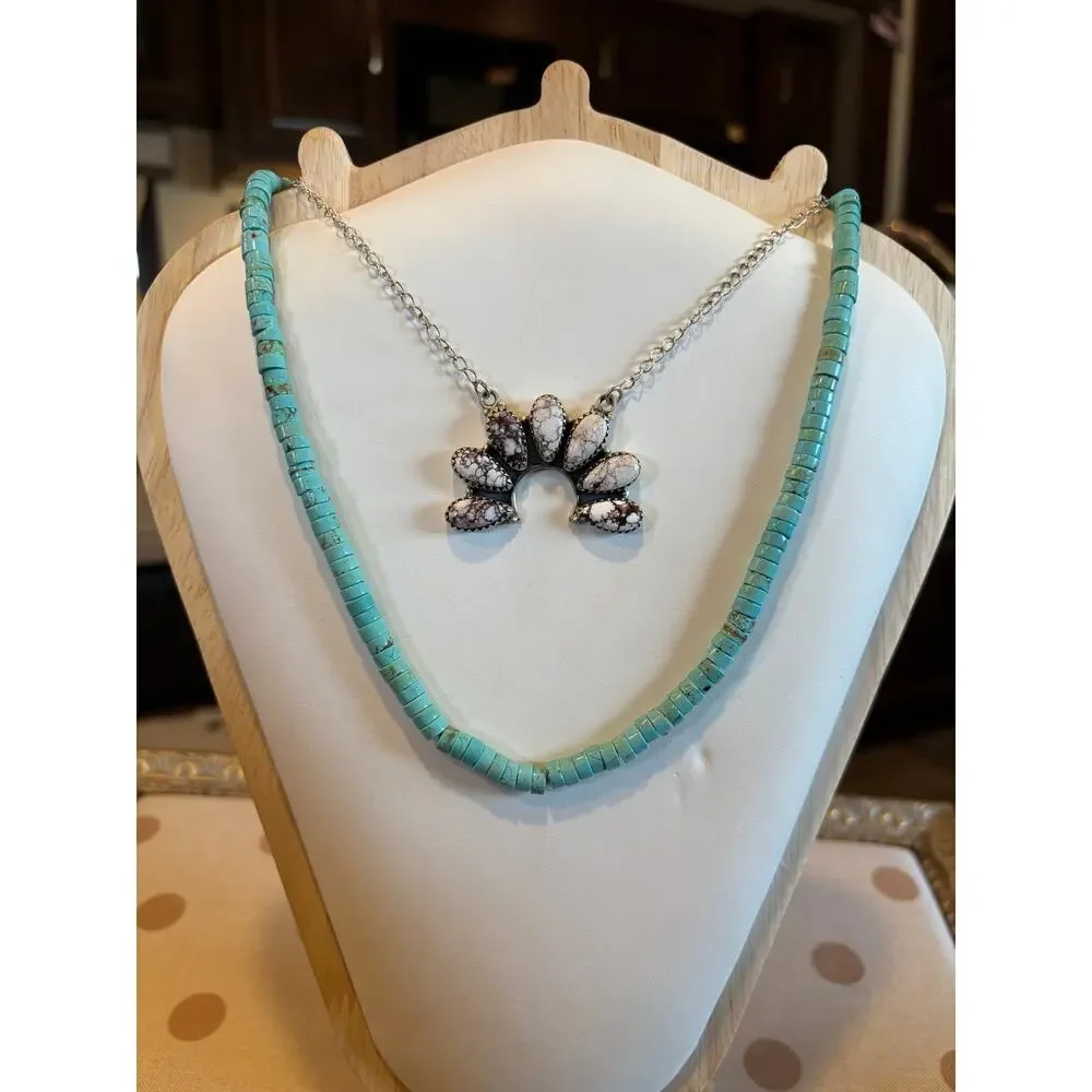 Large White Horse Half Cluster Necklace Sterling Silver | Southwestern Naja
